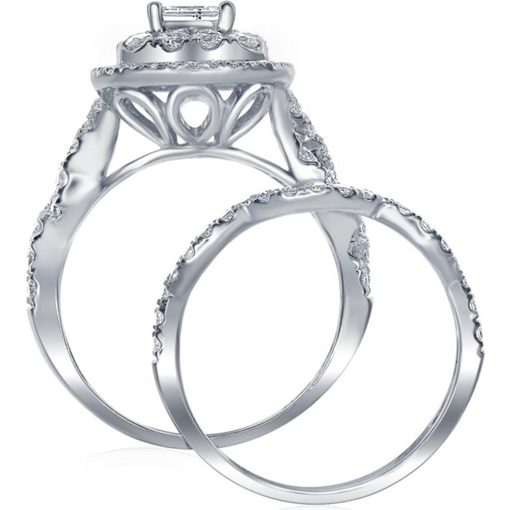 GND 14K White Gold Princess-Cut Diamond Bridal Wedding Ring Set with 2 Carat Total Diamond Weight