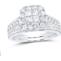 GND 14K White Gold Princess-Cut Diamond Bridal Wedding Ring Set with Round Diamonds - 1.00 Carat Total Diamond Weight