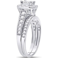 GND 14K White Gold Princess-Cut Diamond Bridal Wedding Ring Set with Round Diamonds - 1.00 Carat Total Diamond Weight