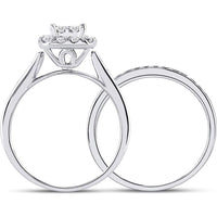 GND 14K White Gold Princess-Cut Diamond Bridal Wedding Ring Set with Round Diamonds - 1.00 Carat Total Diamond Weight