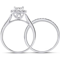GND 14K White Gold Princess-Cut Diamond Bridal Wedding Ring Set with Round Diamonds - 1.00 Carat Total Diamond Weight