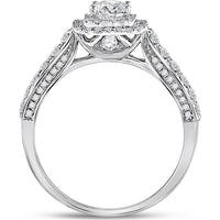 GND 14K White Gold Princess-Cut Diamond Engagement Ring with Halo and Round Diamond Band – 1.00 Carat Total Diamond Weight