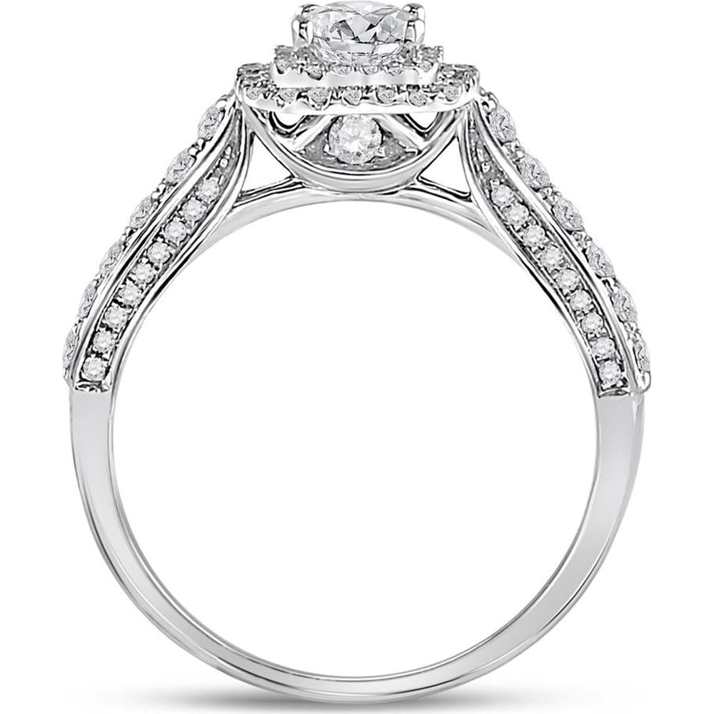 GND 14K White Gold Princess-Cut Diamond Engagement Ring with Halo and Round Diamond Band – 1.00 Carat Total Diamond Weight