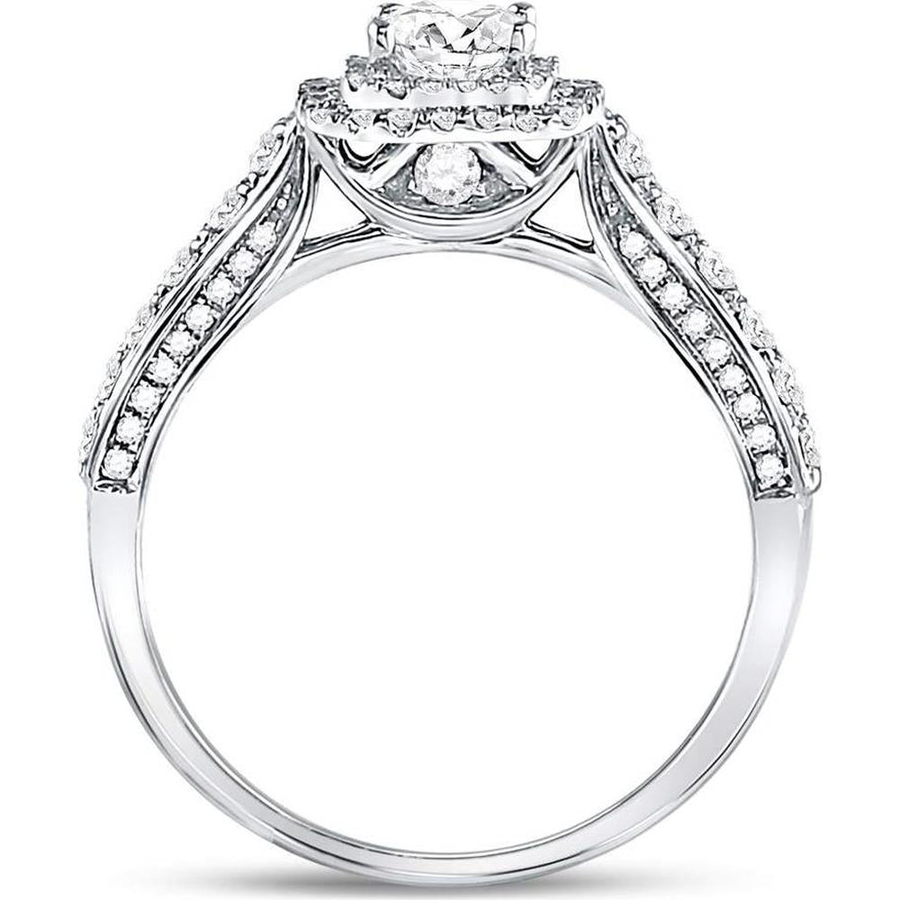 GND 14K White Gold Princess-Cut Diamond Engagement Ring with Halo and Round Diamond Band – 1.00 Carat Total Diamond Weight