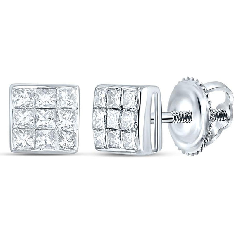 GND 14K White Gold Princess Cut Diamond Square Stud Earrings - 0.25 Carat Total Diamond Weight