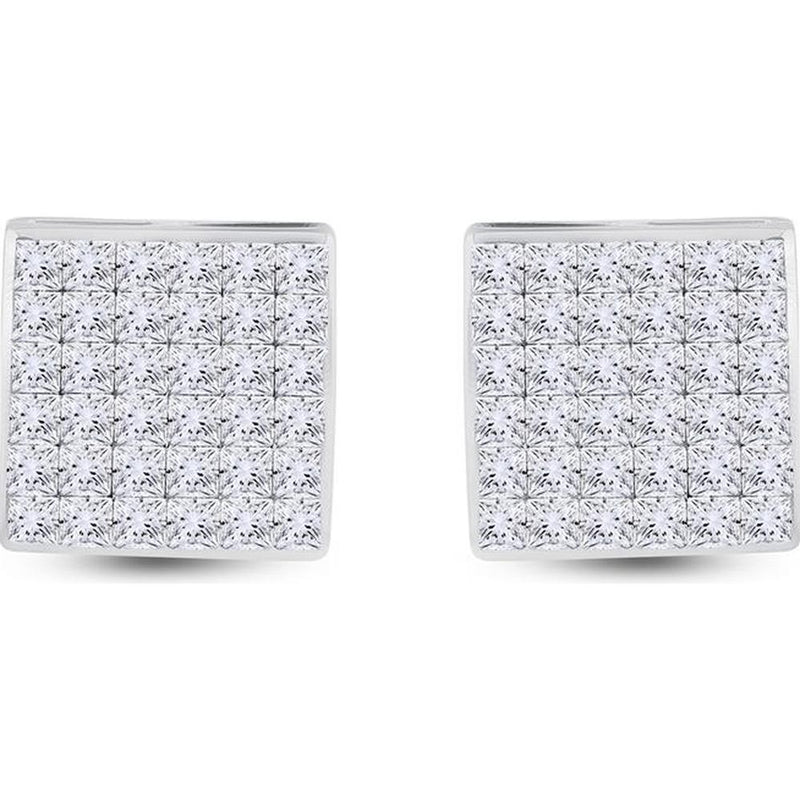 GND 14K White Gold Princess-Cut Diamond Square Stud Earrings - 1-1/2 Carat Total Diamond Weight