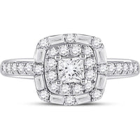 GND 14K White Gold Princess Cut Halo Engagement Ring with Round and Baguette Diamonds - 1 Carat Total Diamond Weight