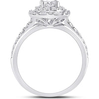 GND 14K White Gold Princess Cut Halo Engagement Ring with Round and Baguette Diamonds - 1 Carat Total Diamond Weight