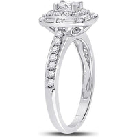 GND 14K White Gold Princess Cut Halo Engagement Ring with Round and Baguette Diamonds - 1 Carat Total Diamond Weight