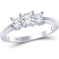 GND 14K White Gold Princess Diamond 3-Stone Bridal Engagement Ring - 1.00 Carat Total Diamond Weight