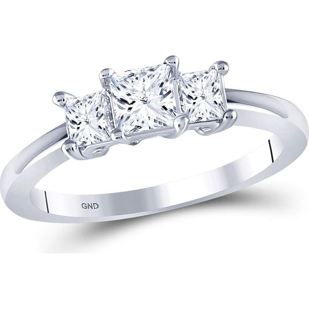 GND 14K White Gold Princess Diamond 3-Stone Bridal Engagement Ring - 1.00 Carat Total Diamond Weight