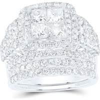 GND 14K White Gold Princess Diamond Bridal Wedding Ring Set with 1.07 Carat Princess and 2.66 Carat Round Diamonds - 3.75 Carat Total Diamond Weight