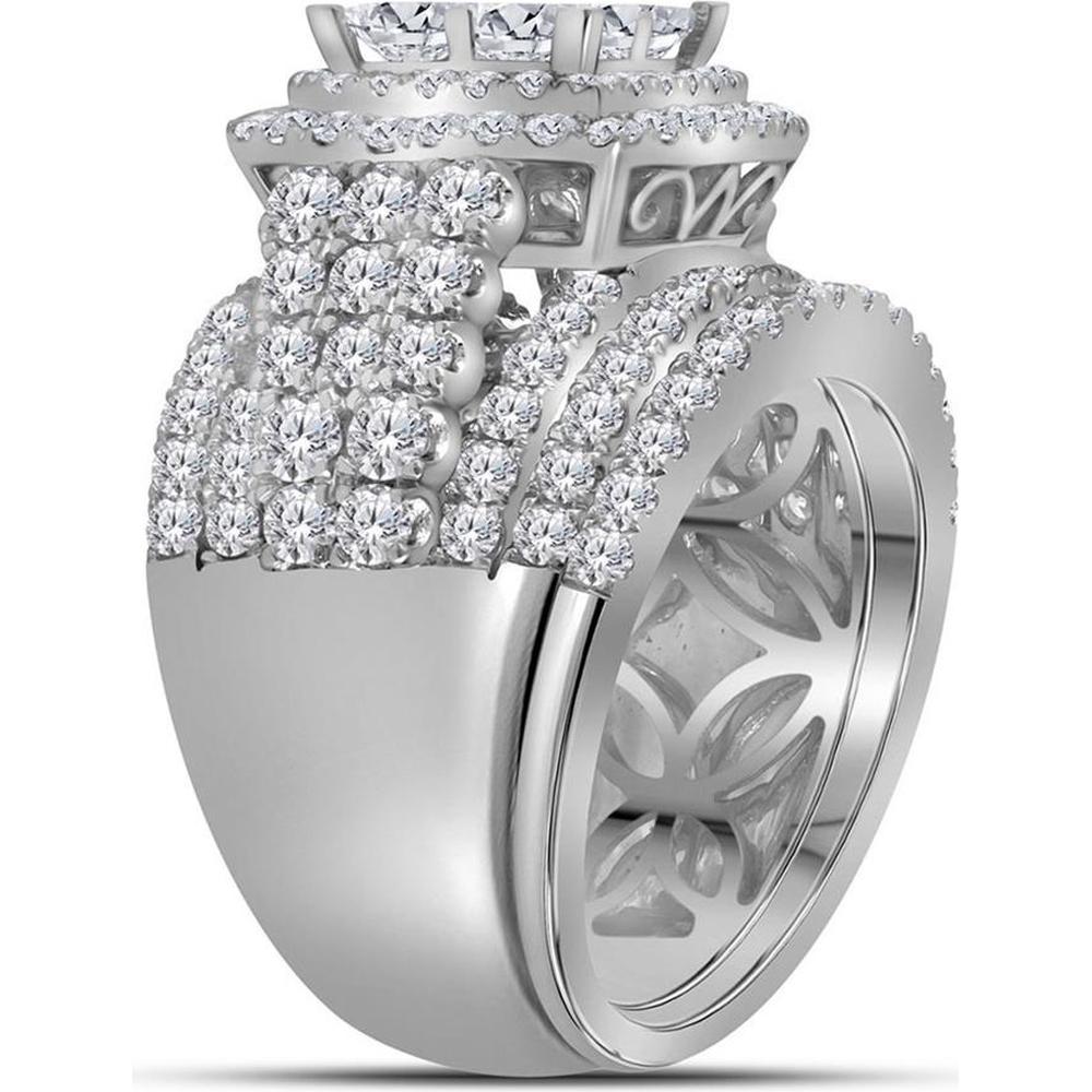 GND 14K White Gold Princess Diamond Bridal Wedding Ring Set with 1.07 Carat Princess and 2.66 Carat Round Diamonds - 3.75 Carat Total Diamond Weight