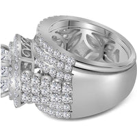 GND 14K White Gold Princess Diamond Bridal Wedding Ring Set with 1.07 Carat Princess and 2.66 Carat Round Diamonds - 3.75 Carat Total Diamond Weight
