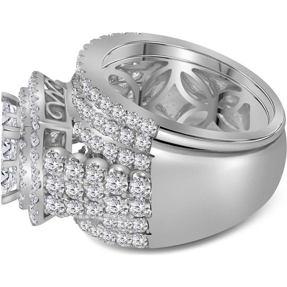 GND 14K White Gold Princess Diamond Bridal Wedding Ring Set with 1.07 Carat Princess and 2.66 Carat Round Diamonds - 3.75 Carat Total Diamond Weight