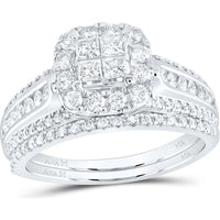 GND 14K White Gold Princess Diamond Bridal Wedding Ring Set with 1 Carat Total Diamond Weight