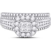 GND 14K White Gold Princess Diamond Bridal Wedding Ring Set with 1 Carat Total Diamond Weight