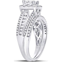 GND 14K White Gold Princess Diamond Bridal Wedding Ring Set with 1 Carat Total Diamond Weight