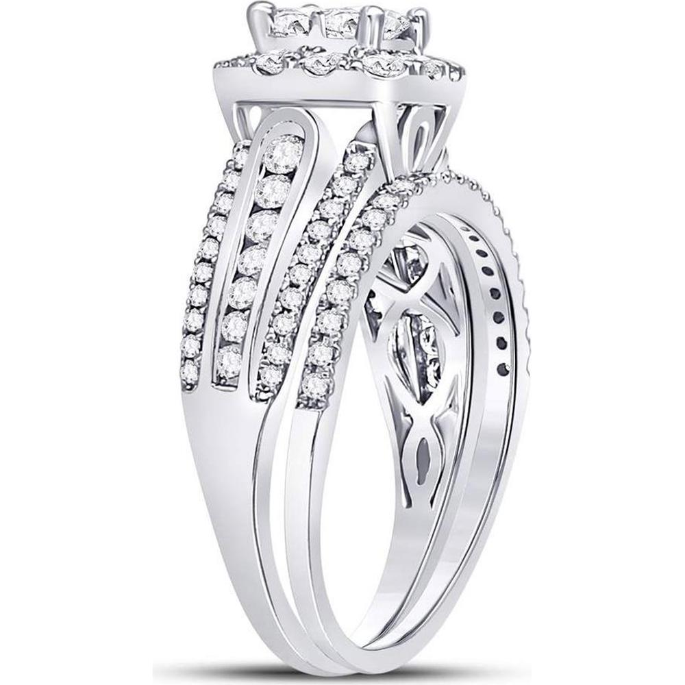 GND 14K White Gold Princess Diamond Bridal Wedding Ring Set with 1 Carat Total Diamond Weight