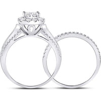 GND 14K White Gold Princess Diamond Bridal Wedding Ring Set with 1 Carat Total Diamond Weight