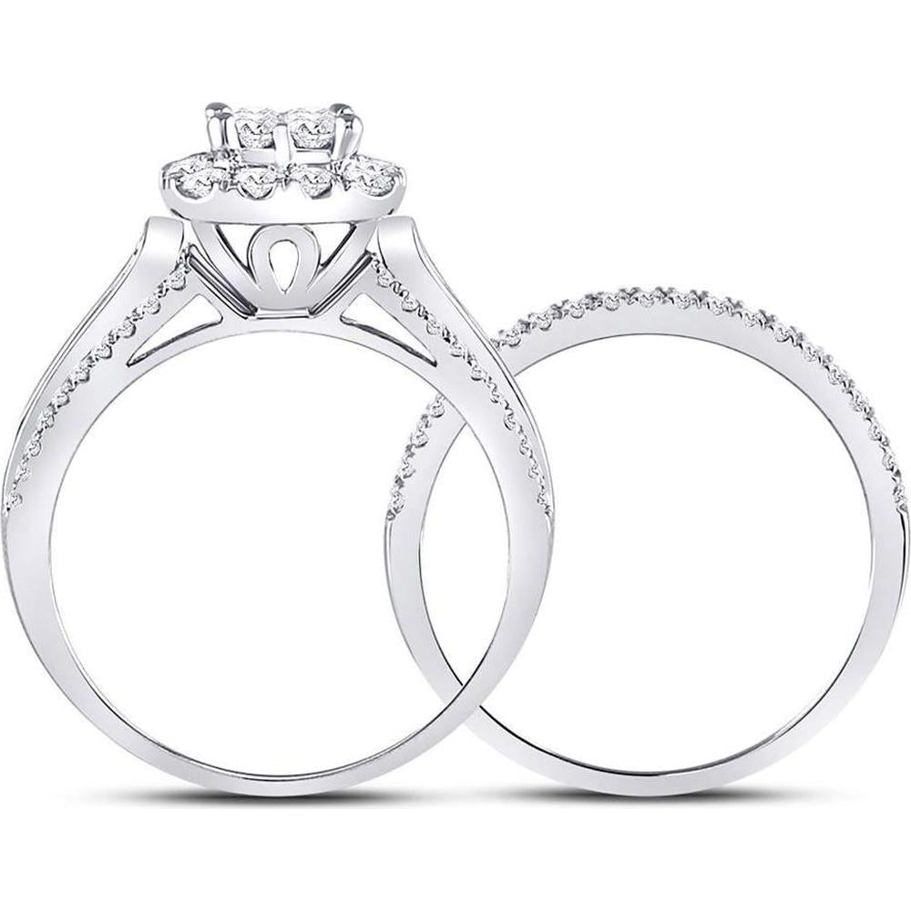 GND 14K White Gold Princess Diamond Bridal Wedding Ring Set with 1 Carat Total Diamond Weight