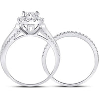GND 14K White Gold Princess Diamond Bridal Wedding Ring Set with 1 Carat Total Diamond Weight