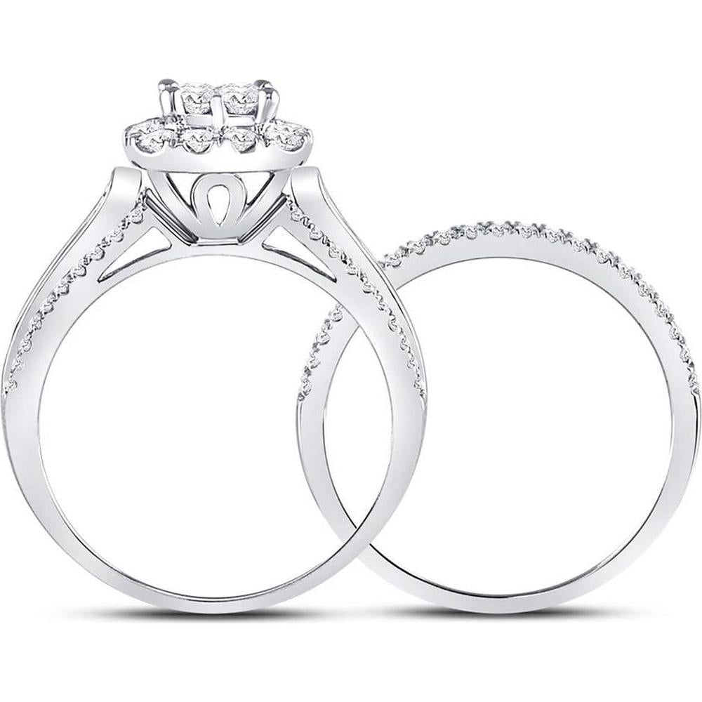 GND 14K White Gold Princess Diamond Bridal Wedding Ring Set with 1 Carat Total Diamond Weight