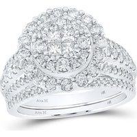GND 14K White Gold Princess Diamond Bridal Wedding Ring Set with Halo and Round Diamonds – 1.50 Carat Total Diamond Weight