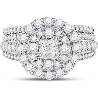 GND 14K White Gold Princess Diamond Bridal Wedding Ring Set with Halo and Round Diamonds – 1.50 Carat Total Diamond Weight
