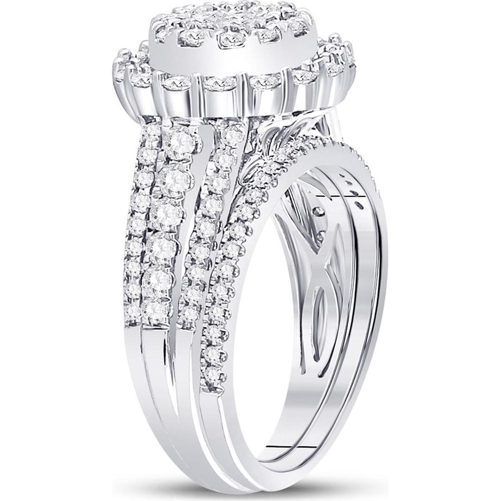 GND 14K White Gold Princess Diamond Bridal Wedding Ring Set with Halo and Round Diamonds – 1.50 Carat Total Diamond Weight