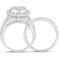 GND 14K White Gold Princess Diamond Bridal Wedding Ring Set with Halo and Round Diamonds – 1.50 Carat Total Diamond Weight