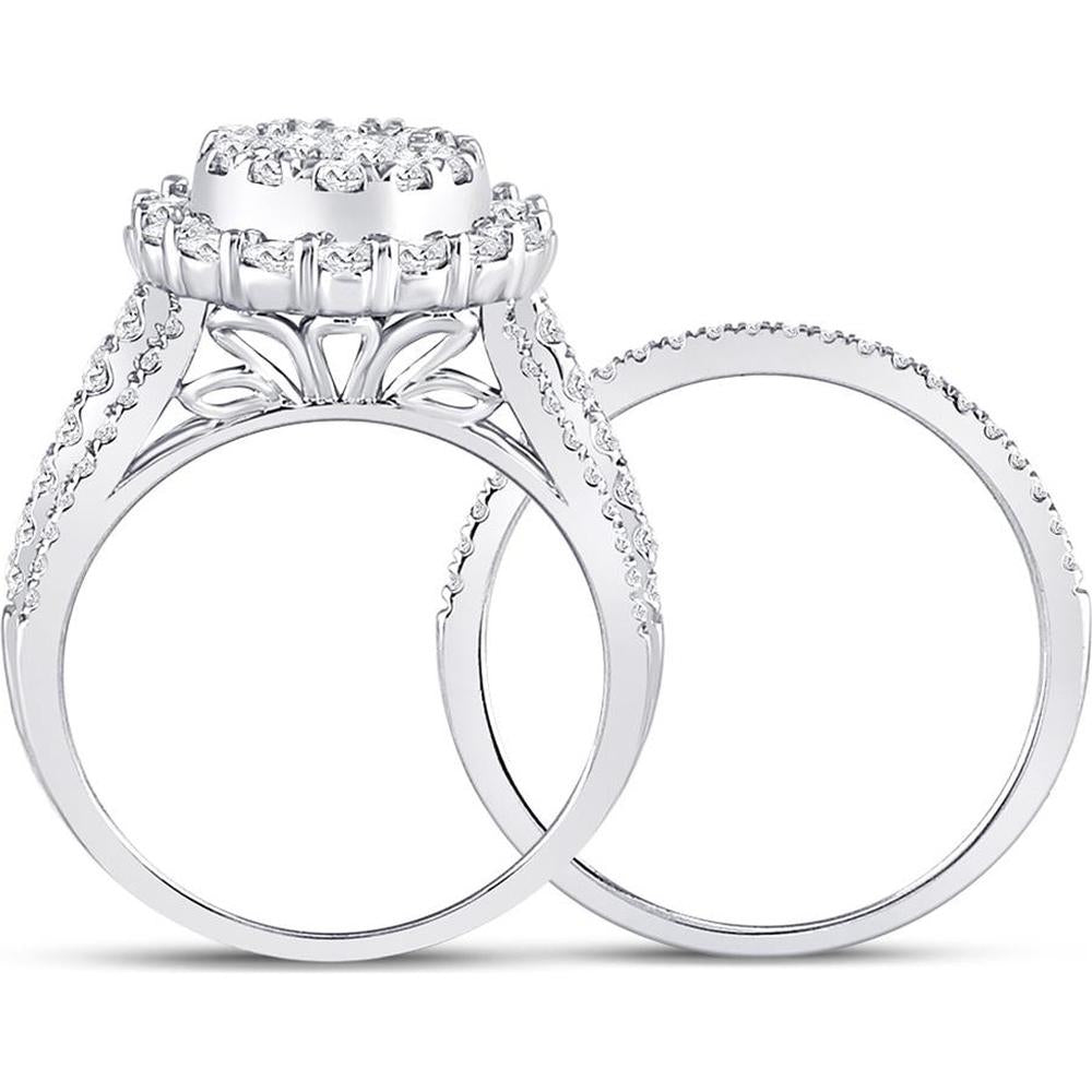 GND 14K White Gold Princess Diamond Bridal Wedding Ring Set with Halo and Round Diamonds – 1.50 Carat Total Diamond Weight