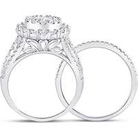GND 14K White Gold Princess Diamond Bridal Wedding Ring Set with Halo and Round Diamonds – 1.50 Carat Total Diamond Weight