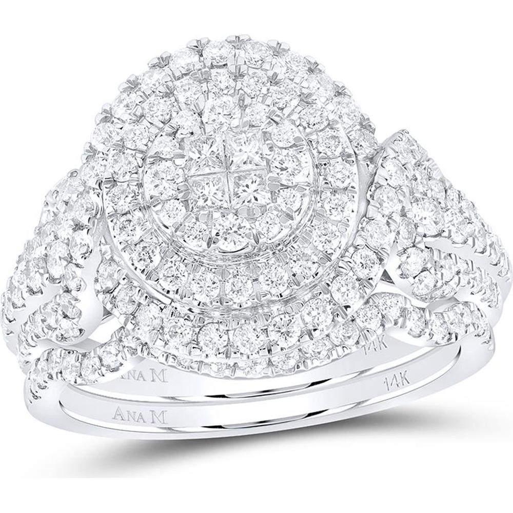 GND 14K White Gold Princess Diamond Bridal Wedding Ring Set with Invisible and Prong-Set Diamonds - 1.25 Carat Total Diamond Weight