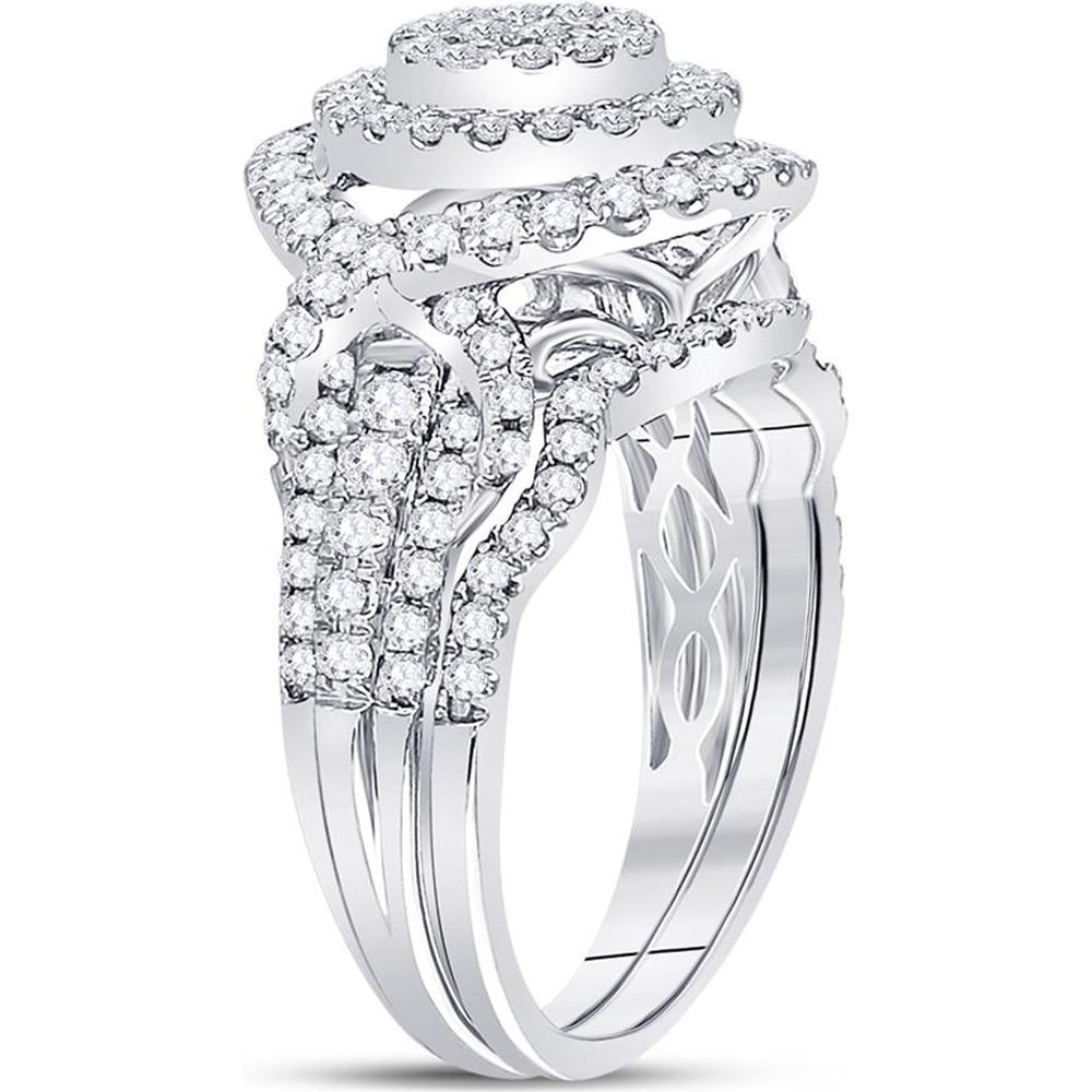 GND 14K White Gold Princess Diamond Bridal Wedding Ring Set with Invisible and Prong-Set Diamonds - 1.25 Carat Total Diamond Weight