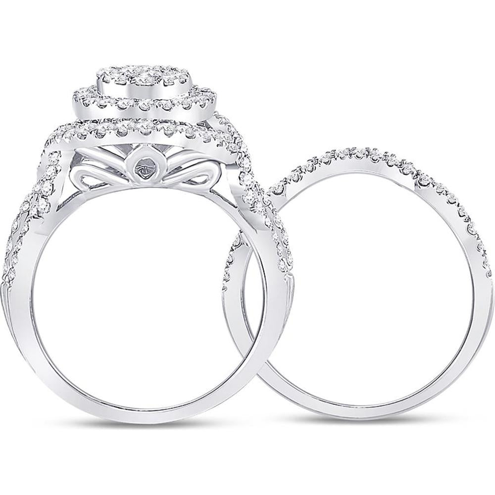 GND 14K White Gold Princess Diamond Bridal Wedding Ring Set with Invisible and Prong-Set Diamonds - 1.25 Carat Total Diamond Weight