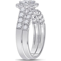GND 14K White Gold Princess Diamond Bridal Wedding Ring Set with Round Halo Diamonds - 2 Carat Total Weight
