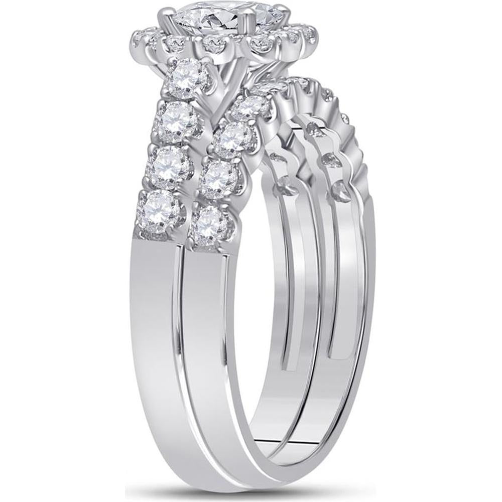 GND 14K White Gold Princess Diamond Bridal Wedding Ring Set with Round Halo Diamonds - 2 Carat Total Weight
