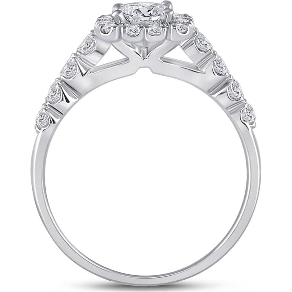 GND 14K White Gold Princess Diamond Bridal Wedding Ring Set with Round Halo Diamonds - 2 Carat Total Weight