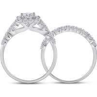 GND 14K White Gold Princess Diamond Bridal Wedding Ring Set with Round Halo Diamonds - 2 Carat Total Weight