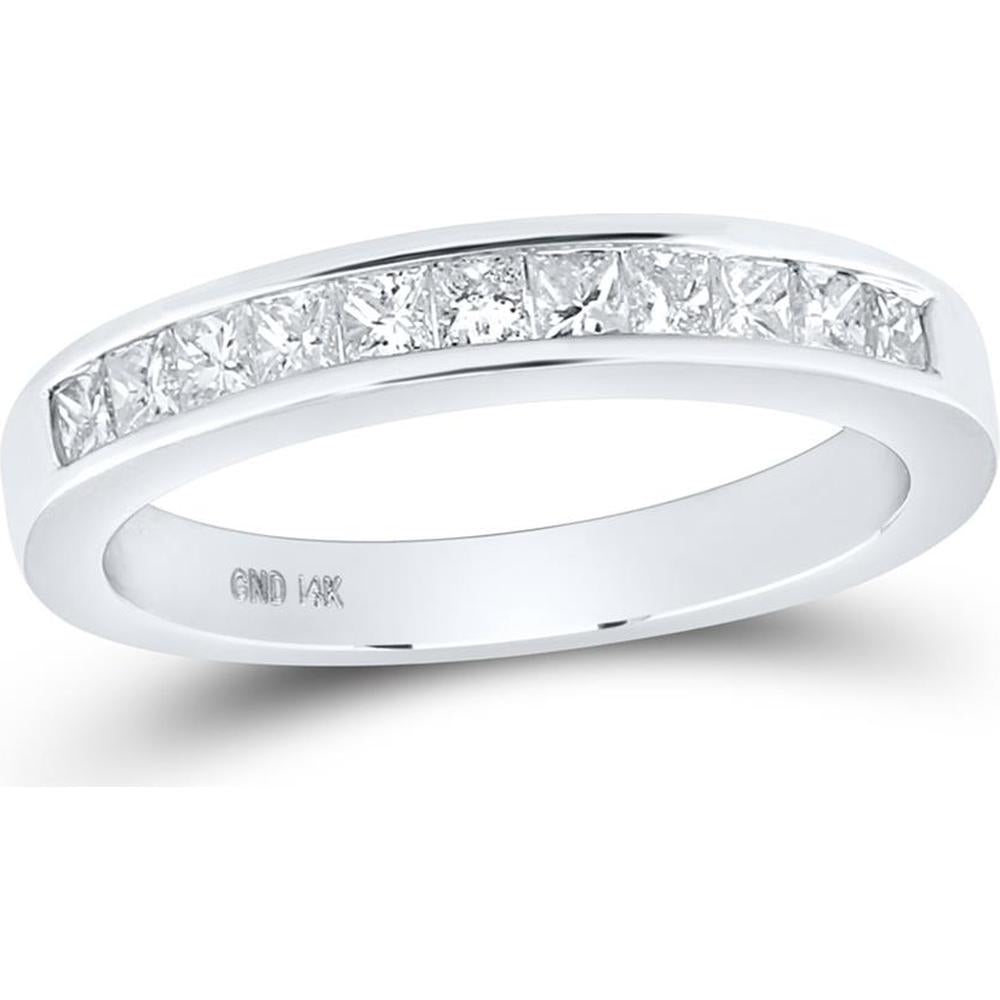 GND 14K White Gold Princess Diamond Channel-Set Wedding Band - 0.50 Carat Total Diamond Weight
