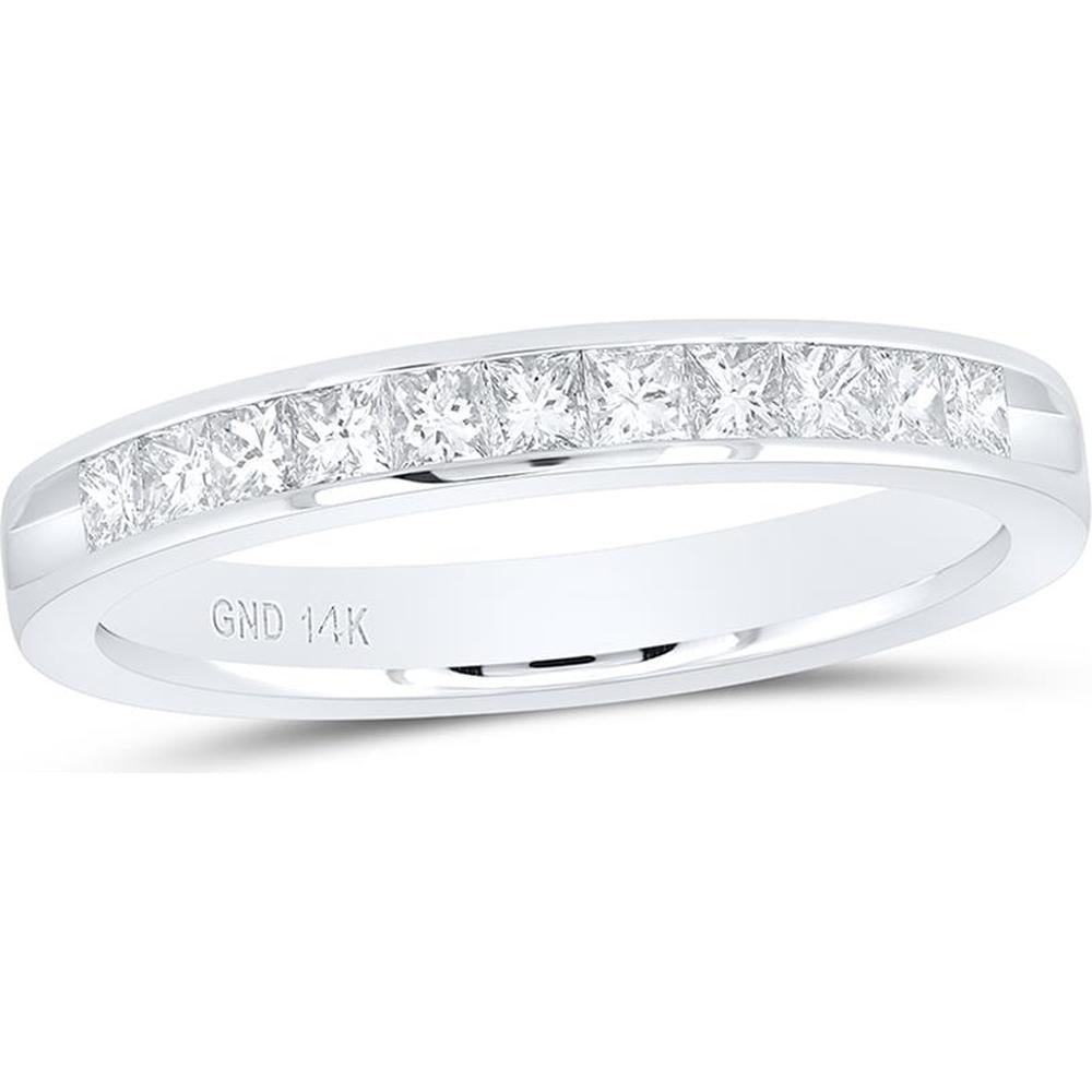 GND 14K White Gold Princess Diamond Channel-Set Wedding Band - 1/2 Carat Total Diamond Weight