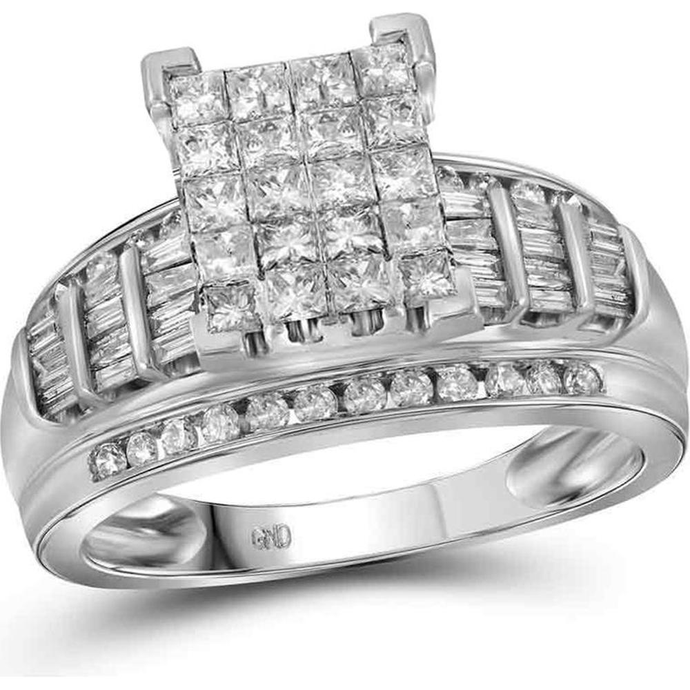GND 14K White Gold Princess Diamond Cluster Bridal Engagement Ring - 2 Carats Total Diamond Weight