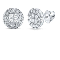 GND 14K White Gold Princess Diamond Cluster Pendant with Round Halo - 1 Carat Total Diamond Weight