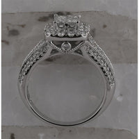 GND 14K White Gold Princess Diamond Halo Bridal Engagement Ring - 1 1/3 Carat Total Diamond Weight