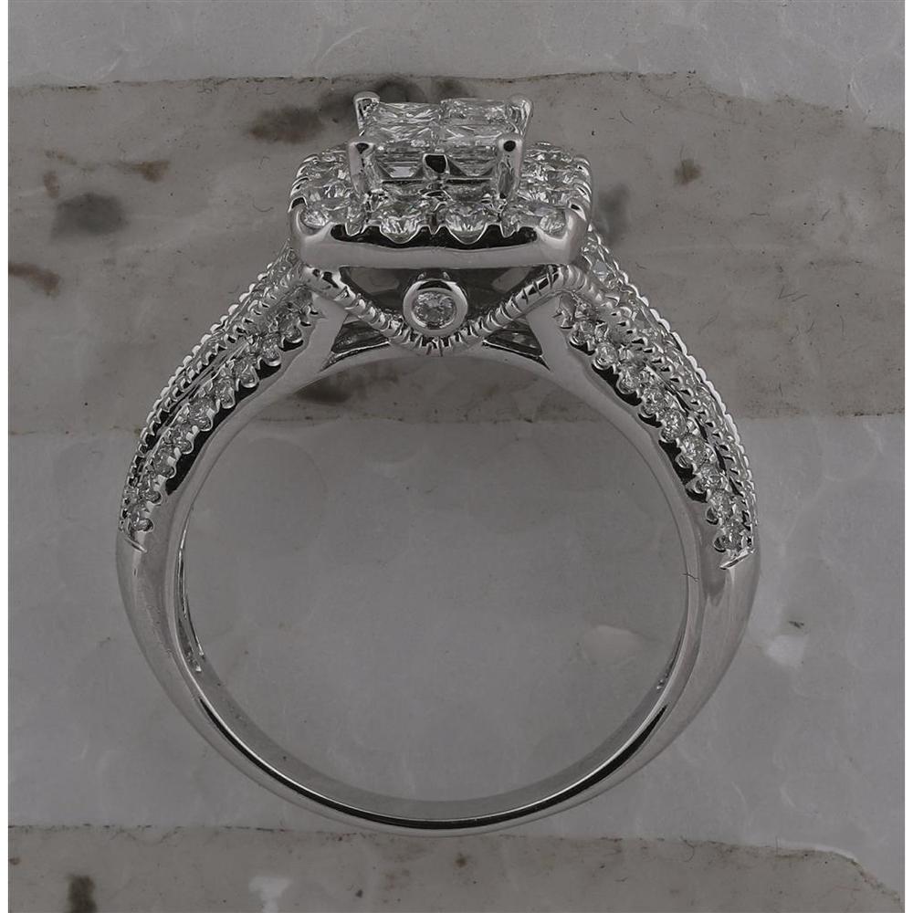 GND 14K White Gold Princess Diamond Halo Bridal Engagement Ring - 1 1/3 Carat Total Diamond Weight