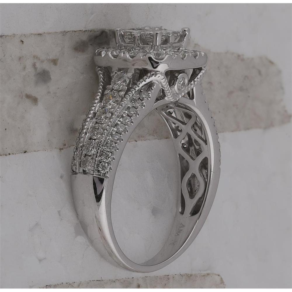 GND 14K White Gold Princess Diamond Halo Bridal Engagement Ring - 1 1/3 Carat Total Diamond Weight
