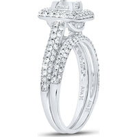 GND 14K White Gold Princess Diamond Halo Bridal Wedding Ring Set – 1.25 Carat Total Diamond Weight
