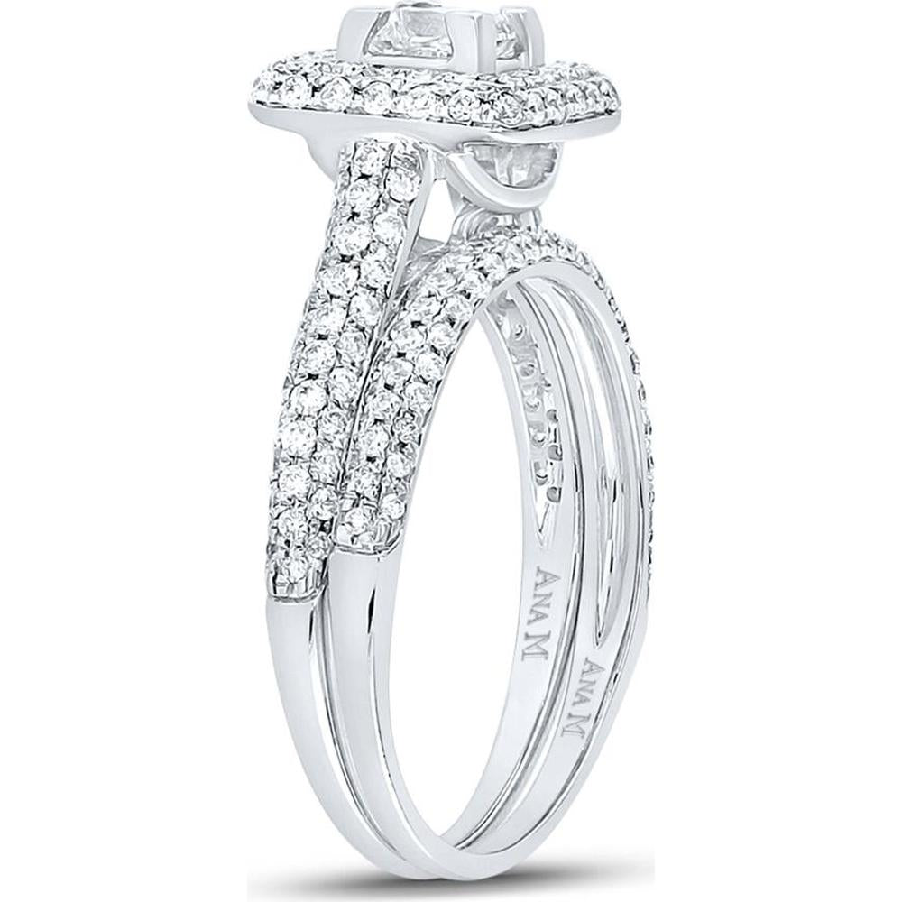 GND 14K White Gold Princess Diamond Halo Bridal Wedding Ring Set – 1.25 Carat Total Diamond Weight