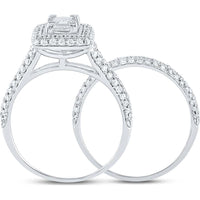 GND 14K White Gold Princess Diamond Halo Bridal Wedding Ring Set – 1.25 Carat Total Diamond Weight